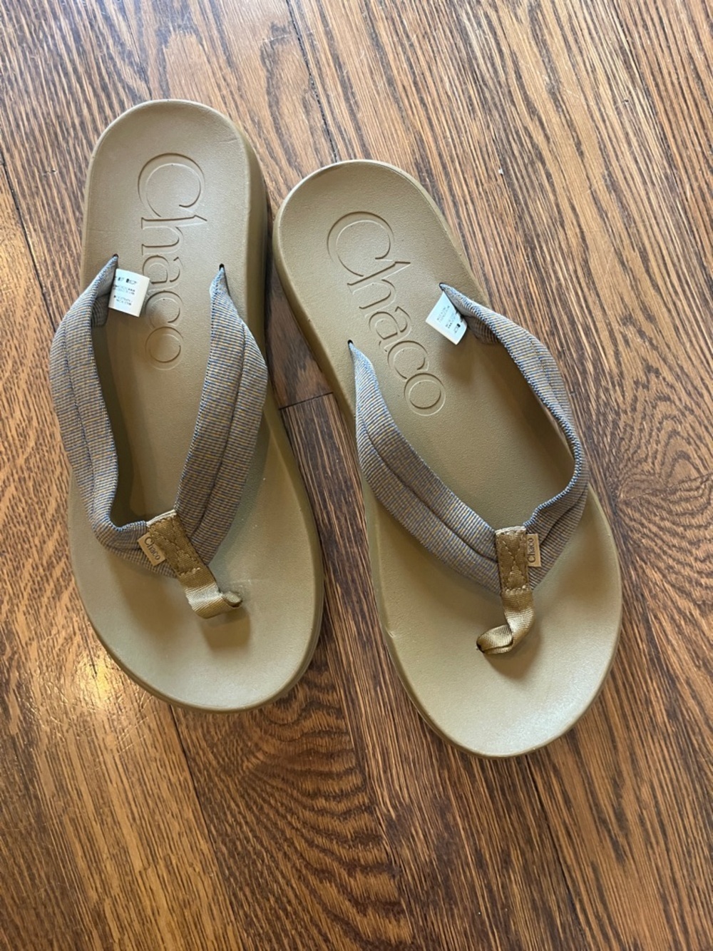 Chaco Olive/Tan Strap Flip Sandals new 12